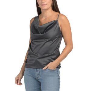 VENTI Charcoal Made In Italy One Shoulder Satin Tank Top
